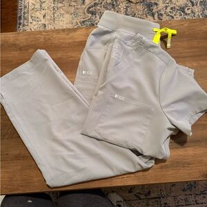 FIGS Light Gray Scrub Set with Neon Accents